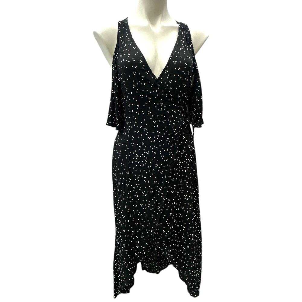 Flynn Skye Devon Wrap Dress Women's M Black White Polka Dot Cold Shoulder NWT - Picture 3 of 8